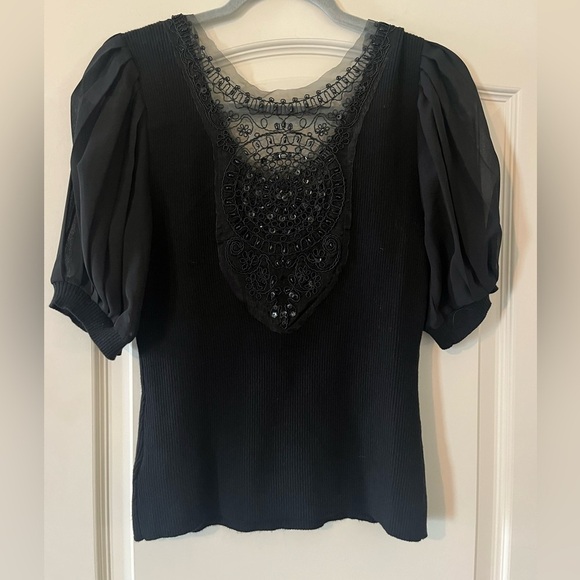 Nygard Collection Elegant Black Lace beaded Embroidery at Neckline SZ S - Picture 8 of 15